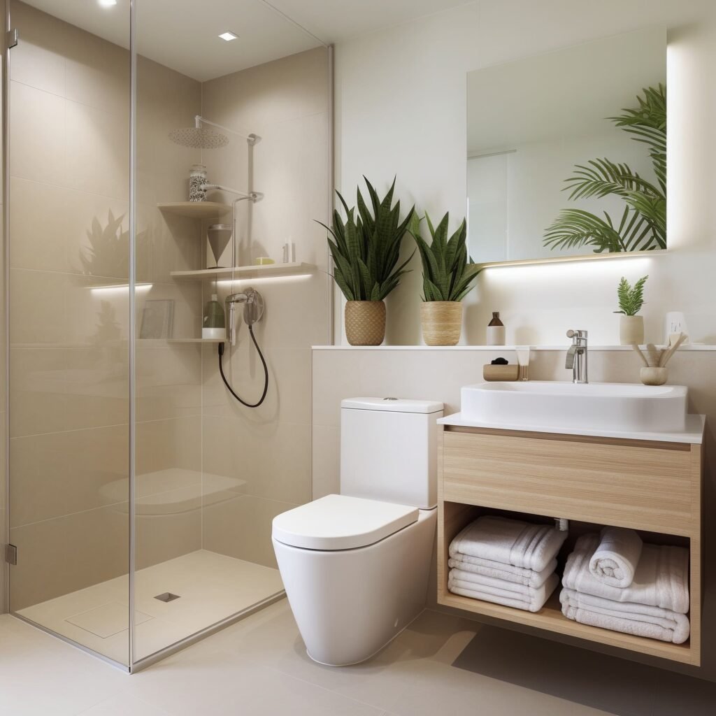 pequeno bano decorado en estilo moderno