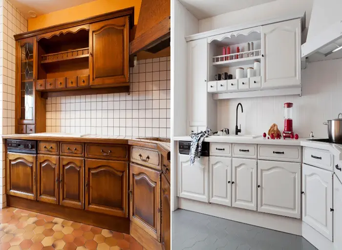 Proyecto de Reforma antes y despues de una reforma de cocina en hondarribia con un cambio moderno con tonos mas claros y minimalistas