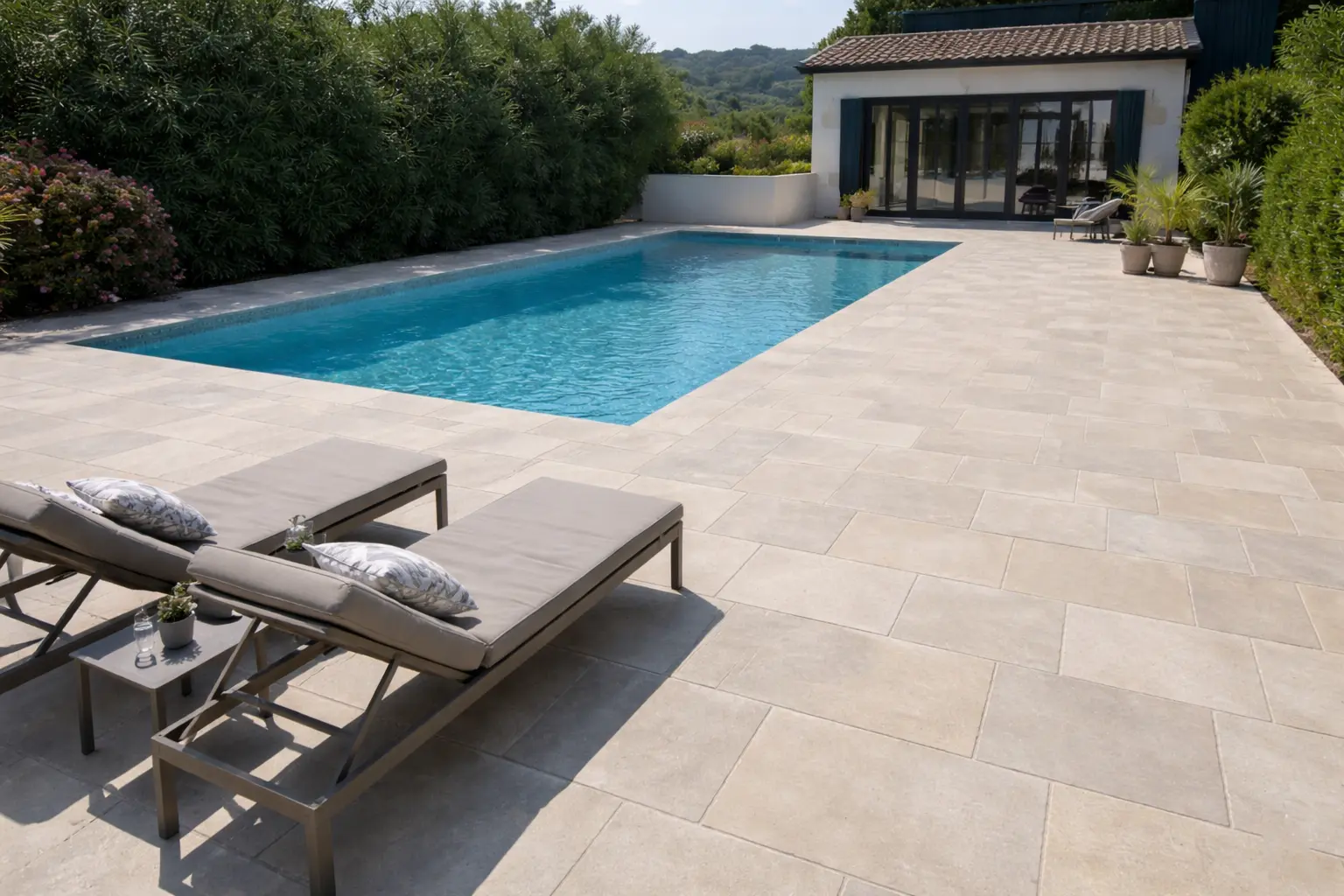 résultat terrasse en grès cérame extérieur posée en double encollage à Saint-Jean-de-Luz