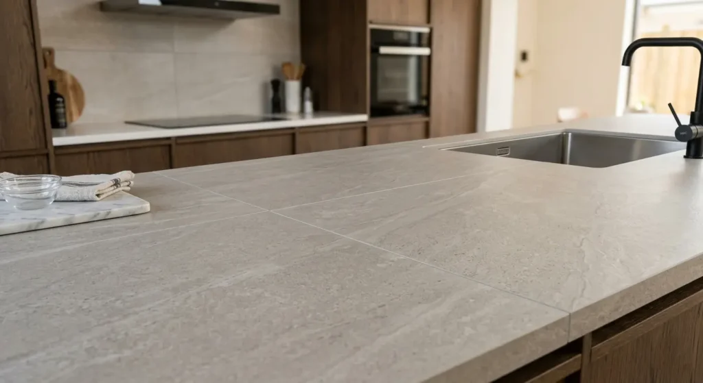 Alicatado de porcelánico rectificado gran formato en cocina de la zona vasca — Reformas Ordoñez