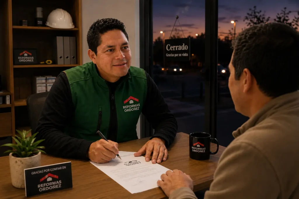 Firma de contrato de reforma con garantías por escrito, Reformas Ordoñez Irún