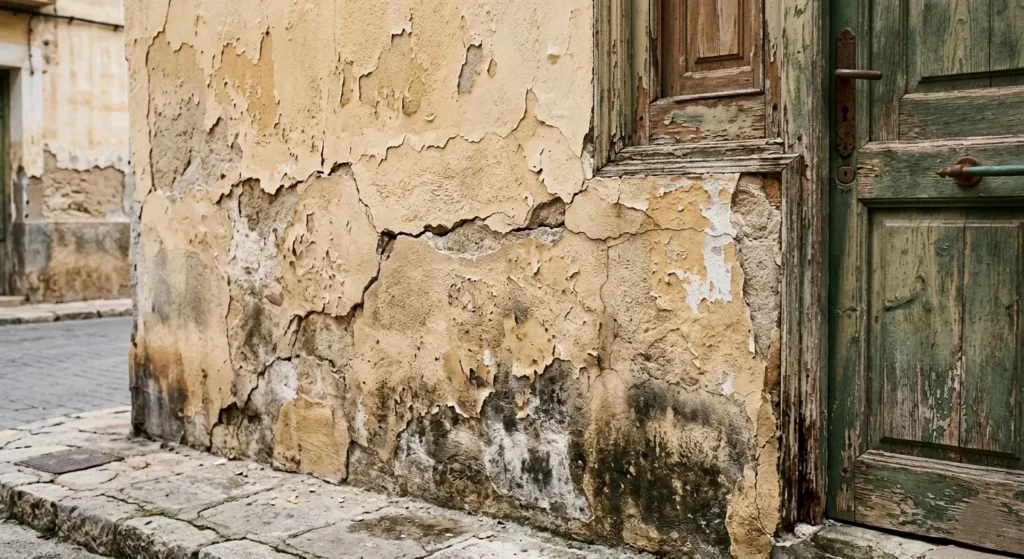 fachada-deteriorada-antes-rehabilitacion-irun-reformas-ordonez Fachada de edificio con fisuras y deterioro antes de rehabilitación en Irún — Reformas Ordoñez