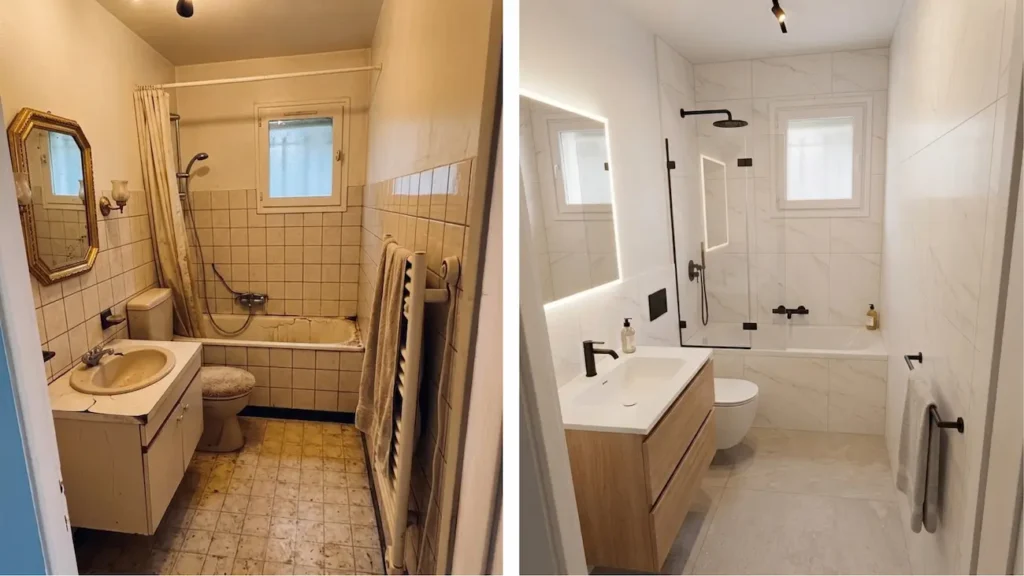 Reforma de baño en Hendaya — estado antes de la obra y resultado final, Reformas Ordoñez