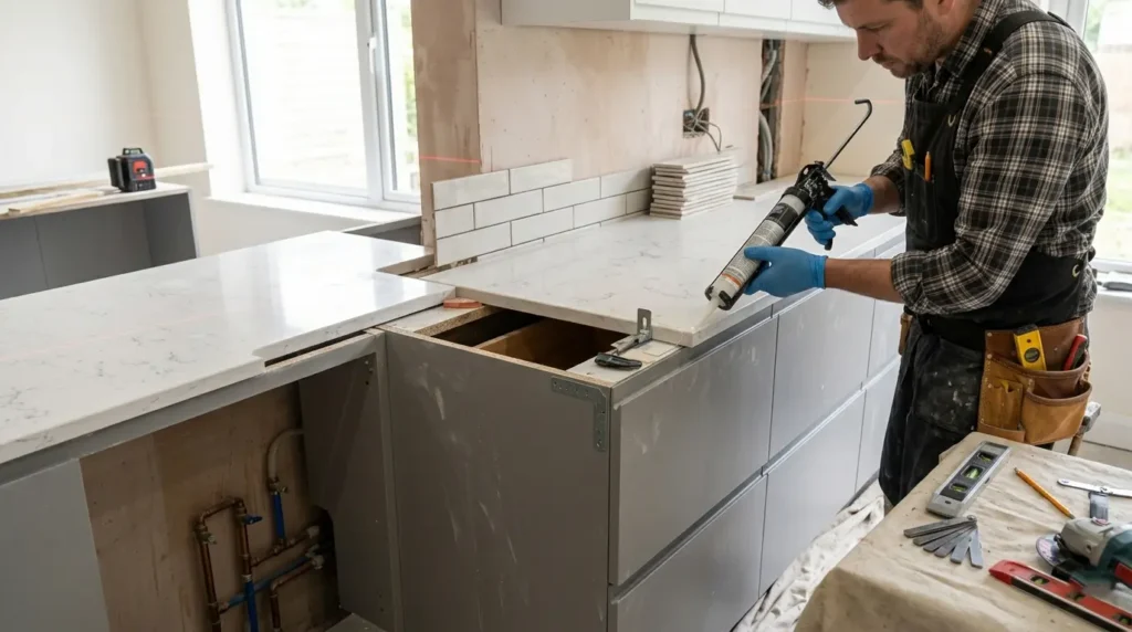 Reforma de cocina en Hendaya con materiales adecuados al clima húmedo de la costa vasca — Reformas Ordoñez