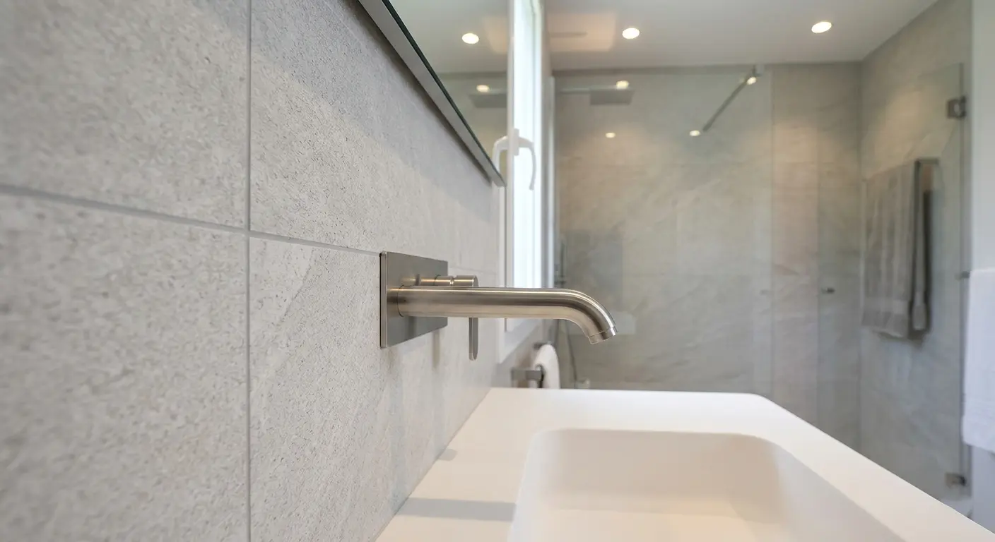 Plomberie de salle de bain à Biarritz — Reformas Ordoñez plombier remplaçant des tuyaux anciens dans une salle de bain d'immeuble à Biarritz