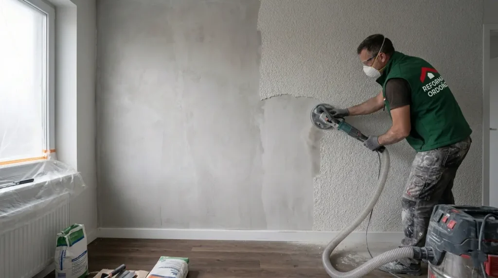 Retirada de gotelé y preparación de paredes antes de pintar en piso de Irún — Reformas Ordoñez