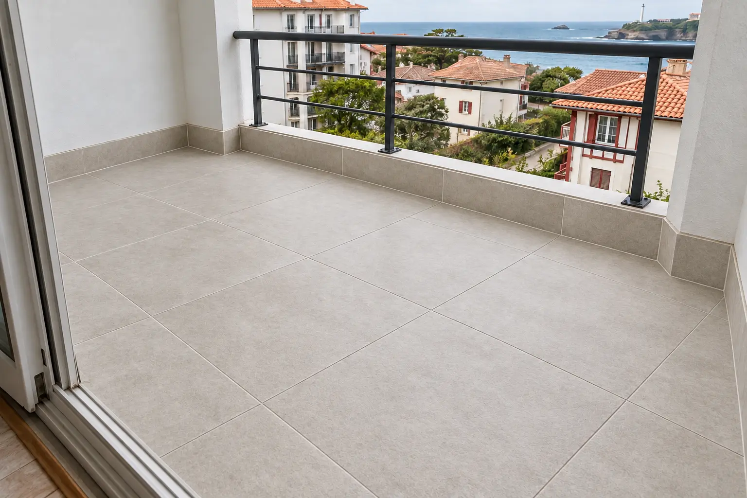 résultat balcon vue mer refait avec étanchéité et grès antidérapant à Biarritz