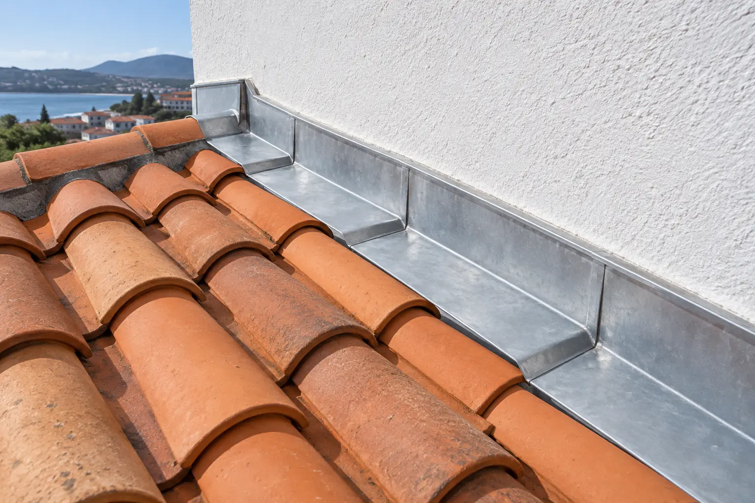  résultat réparation de fuite au niveau d'un solin à Hendaye : solin réparé et étanche vu de près, toiture propre autour