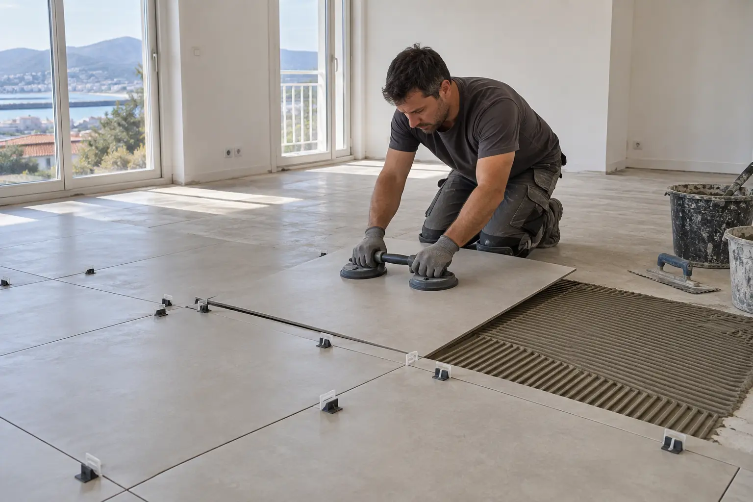 contrôle d'un carrelage au maillet par un carreleur pour détecter un carreau creux à Biarritz