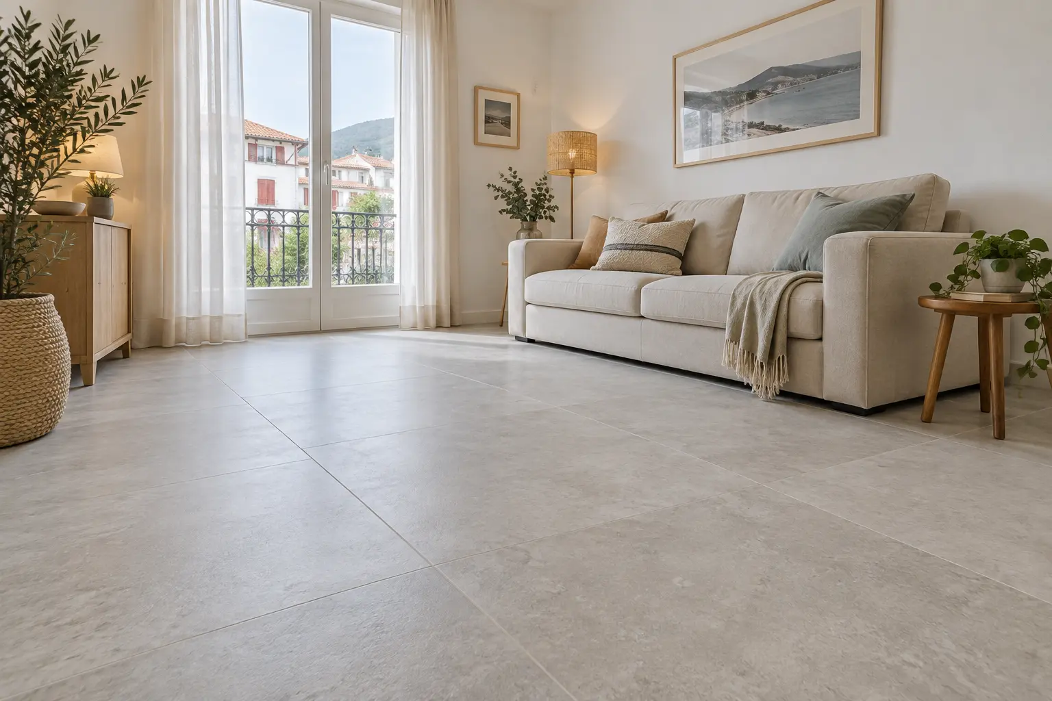 Carrelage Intérieur Grand Format à Biarritz séjour avec carrelage grand format imitation pierre posé à Biarritz