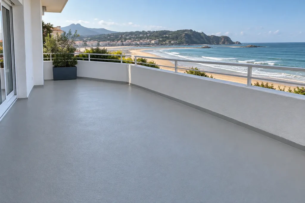 Terraza renovada con pavimento continuo frente a la playa de Hendaya — Albañilería en San Sebastián