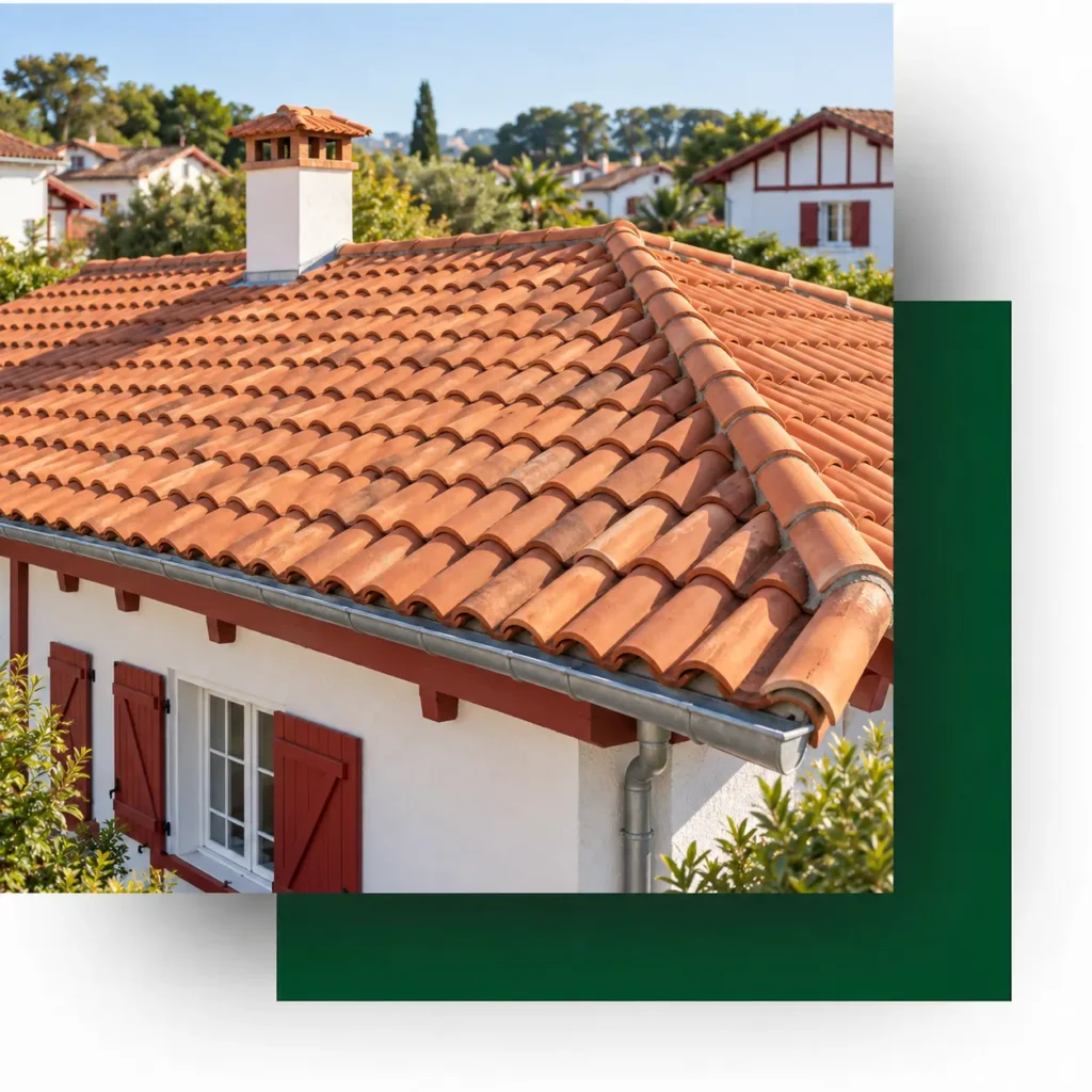 Résultat d'une rénovation de toiture à Hendaye — Reformas Ordoñez toiture rénovée après travaux à Hendaye, photo principale de la page montrant un chantier Reformas Ordoñez terminé à Hendaye
